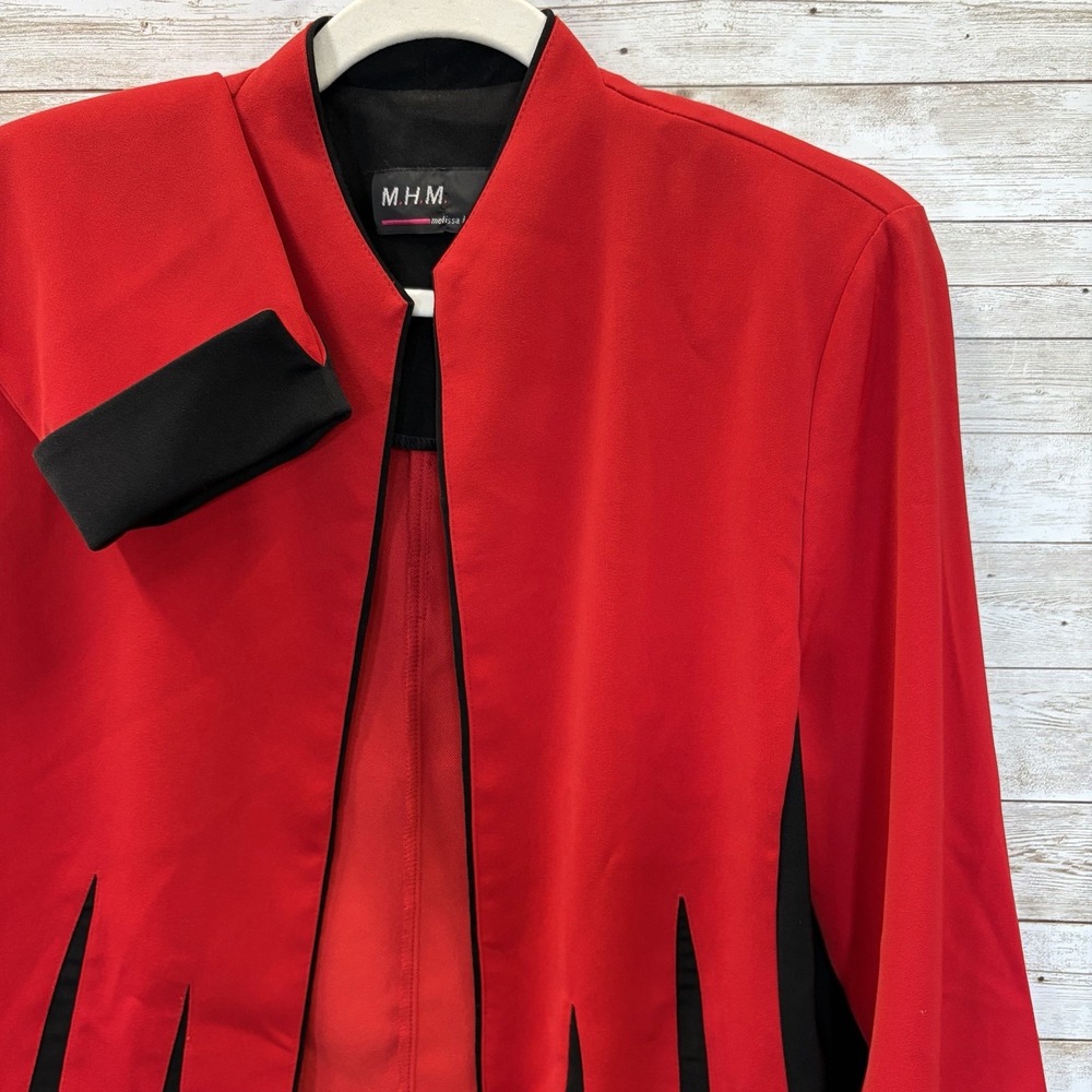 MHM Melissa Harper Womens 12 Jacket Red Black Colorblock Godet Y2K Blazer